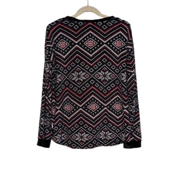 Kensie Pullover Sweatshirt Medium Black Fair Isle Print Long Sleeve Pocket - Picture 8 of 9